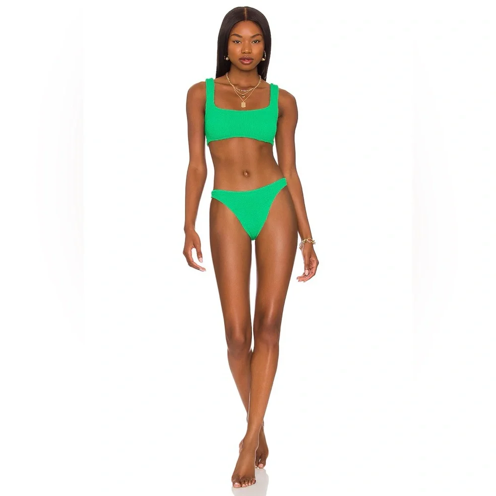 Hunza G Xandra Bikini SET Green Emerald Revolve Crinkle Stretchy Swimwear